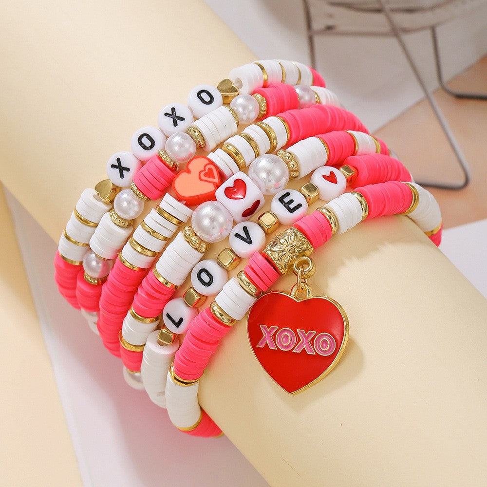 Wholesale Valentine' s Day Love Stacked Letter clay bead bracelet
