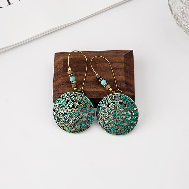 Wholesale Turquoise Bohemian Owl Dream Catcher Feather Alloy Earrings