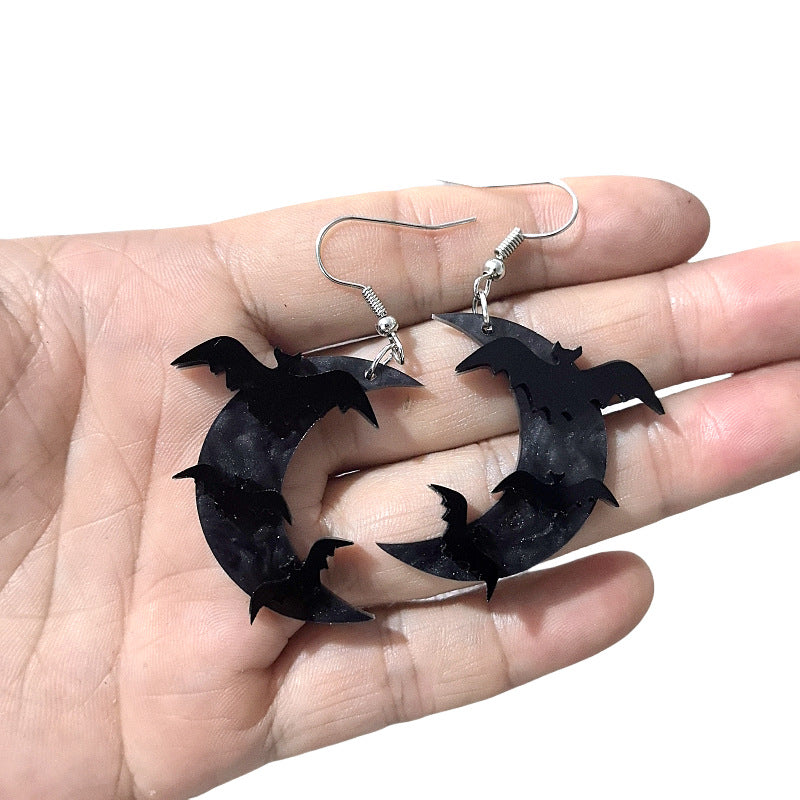 Wholesale Halloween Funny Acrylic Bat Moon Stainless Steel Earrings
