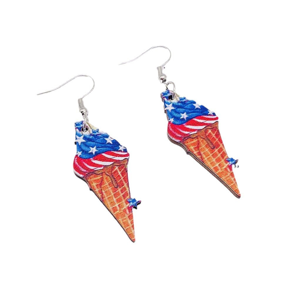 Wholesale Independence Day Five-pointed Star Ice Cream Print Wooden Earrings