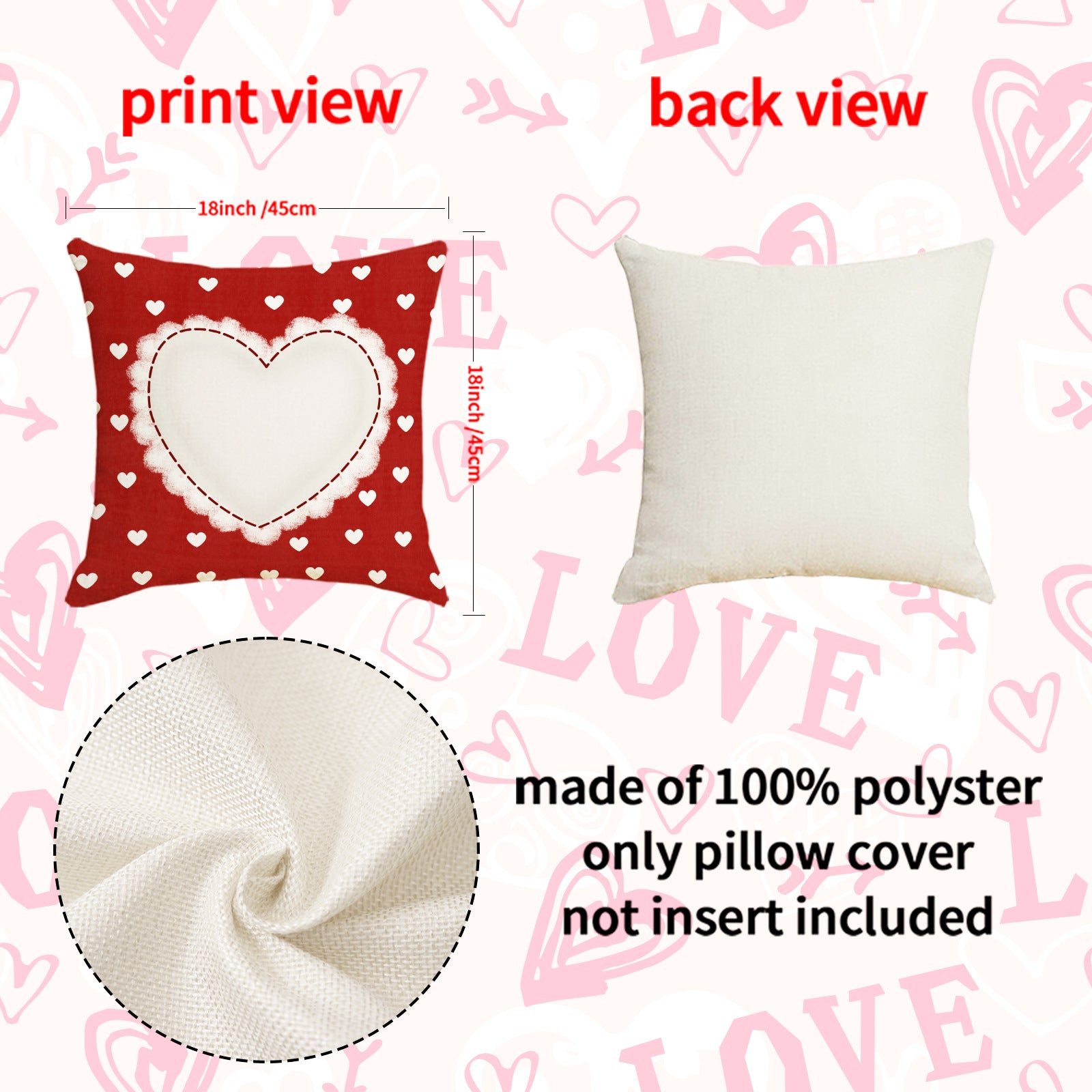 Wholesale  Valentine' s Day  Imitation linen Pillow Cover Red Heart Set