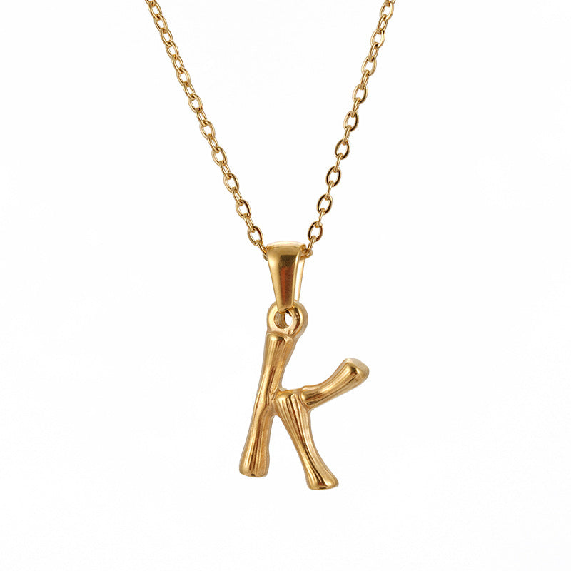 Wholesale Stainless Steel Plated 18K Bamboo Letter Necklace