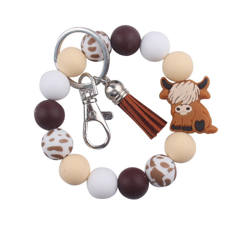 Wholesale Cartoon Bull Head Silicone Beaded Wrist Keychain