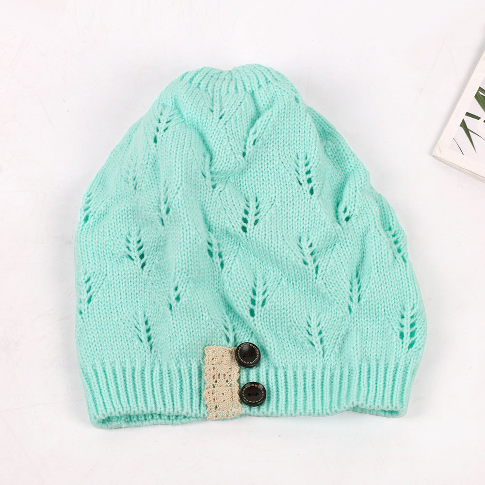 Wholesale Knitted Woolen Cut-out Lace Warm Hat
