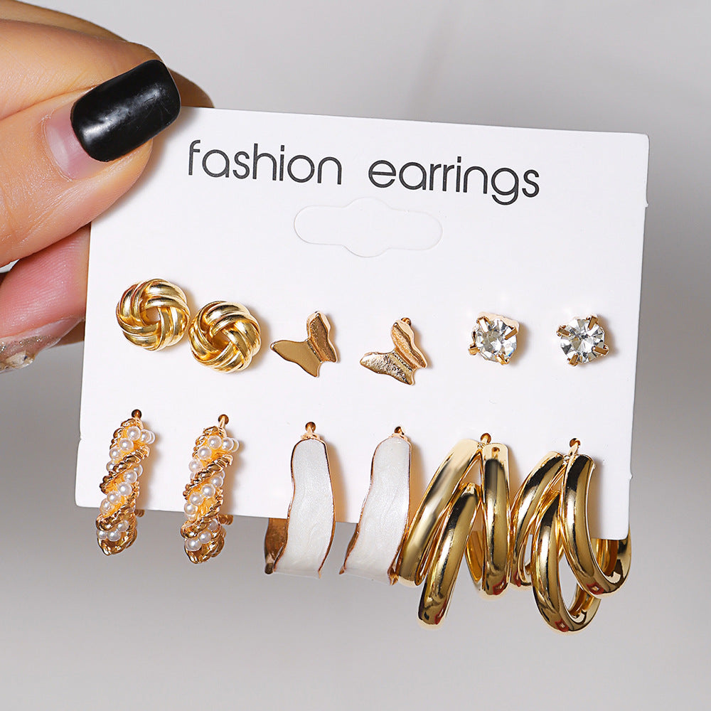 Wholesale Gold Heart Butterfly Geometric Twist Alloy Earrings Set of 6