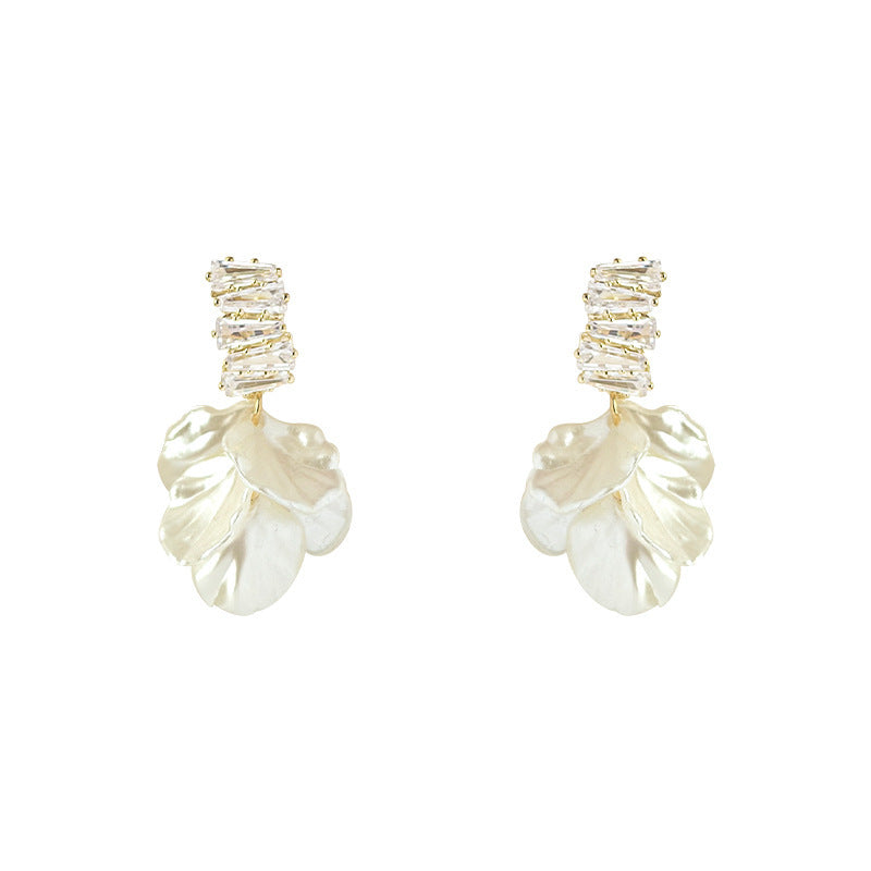 Wholesale Silver Needle Copper Micro-Inlaid Zirconia Petal Earrings