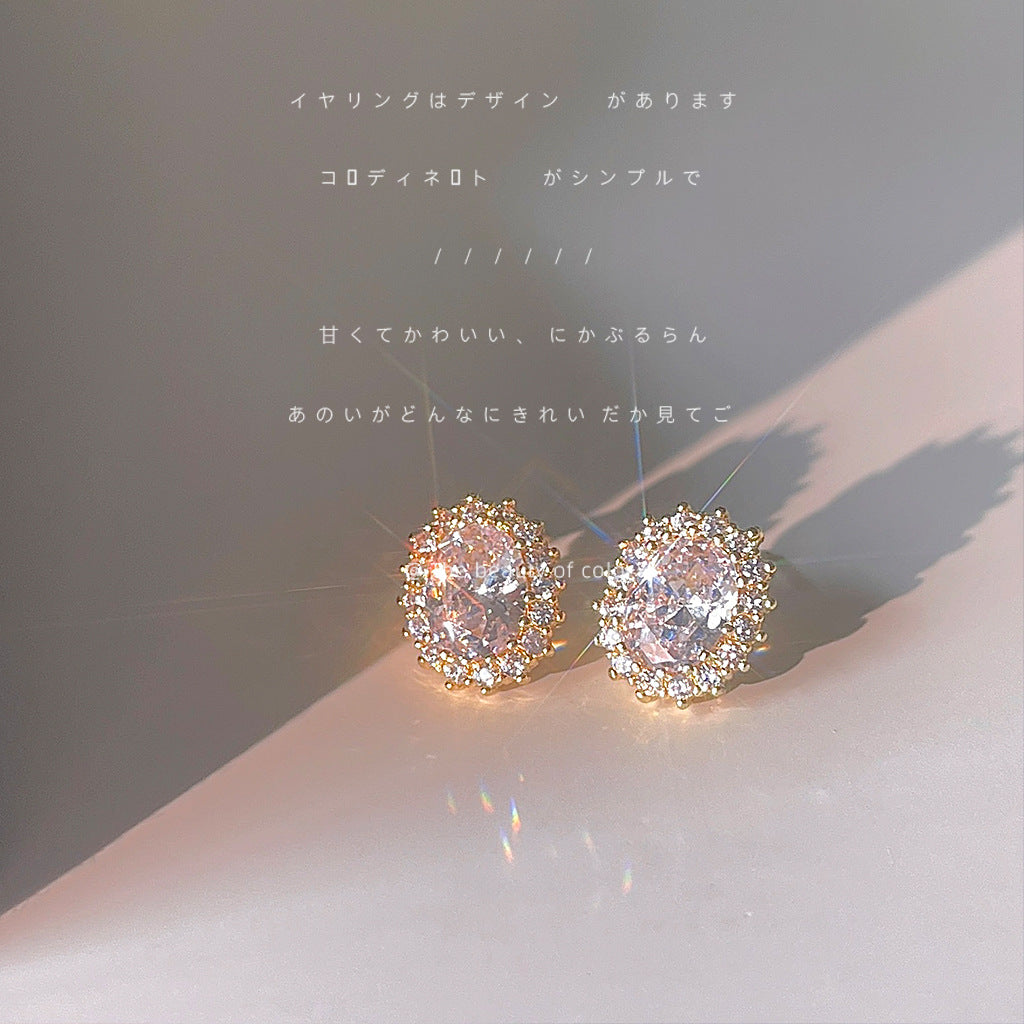 Wholesale Micro inlaid zircon silver needle goose egg shaped earrings