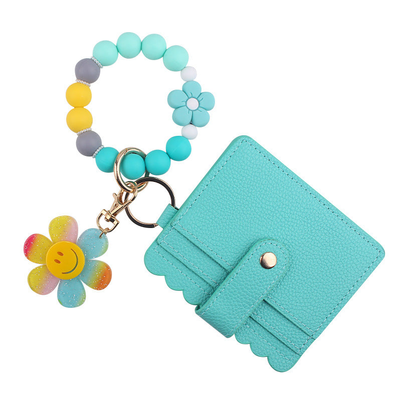 Wholesale Cartoon Sunflower Beaded DIY Silicone Bracelet Wallet Keychain
