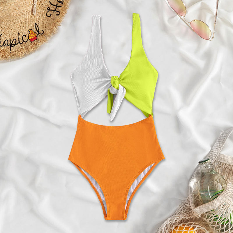 Wholesale One Piece Bikini Color Block Beach Resort Hot Spring Swimsuit
