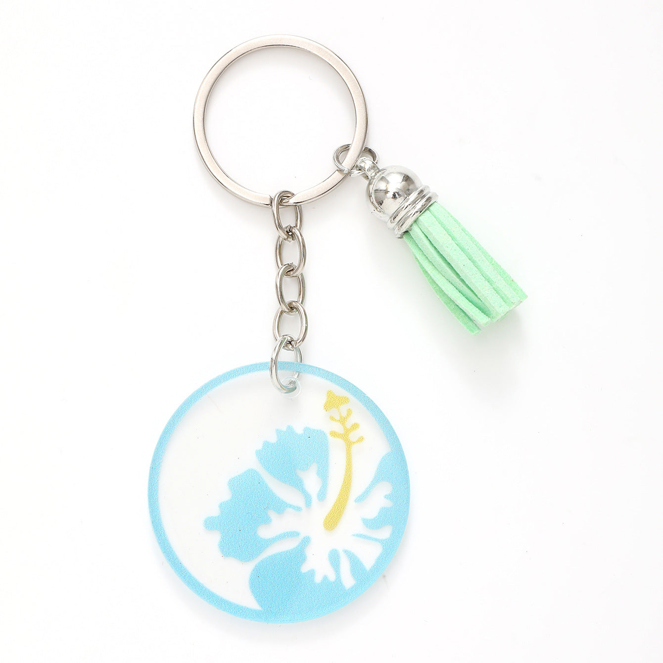 Wholesale Acrylic Flower Leaf Green Tassel Keychain