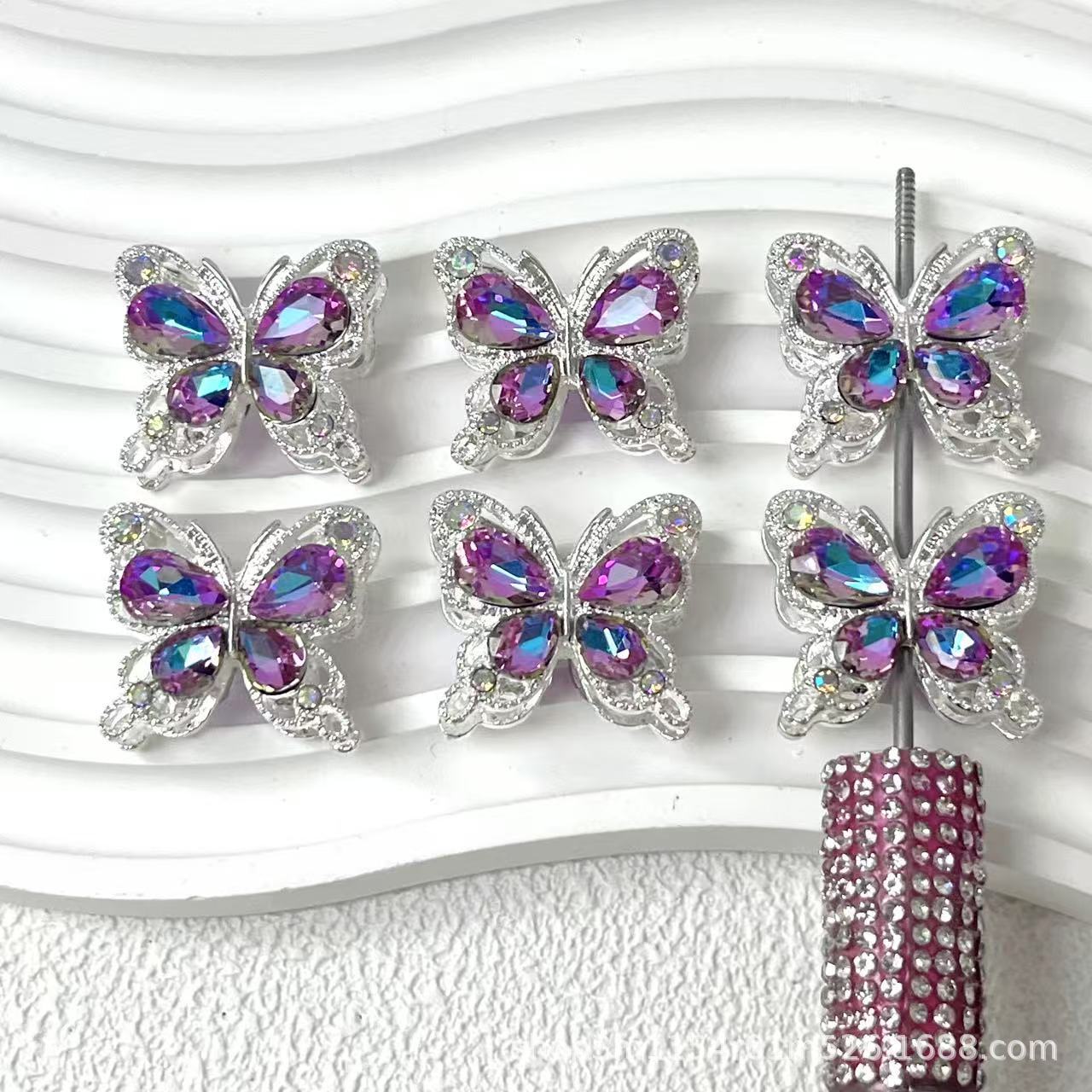 Wholesale  10pcs Double sided rhinestone butterfly alloy diamond ball beads