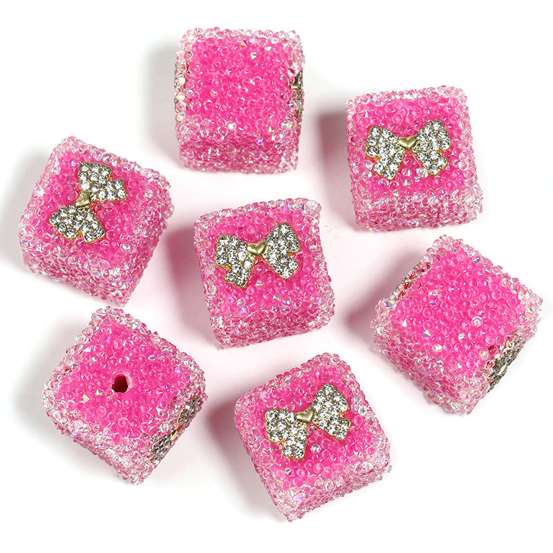 Wholesale 5pcs/pack Rhinestone Color Love Bow Square Sugar Beads