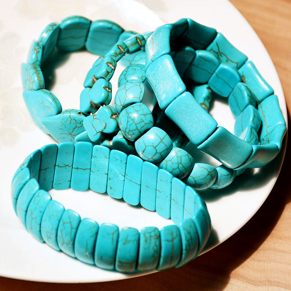 Brazalete de corazón turquesa de cordón elástico ancho