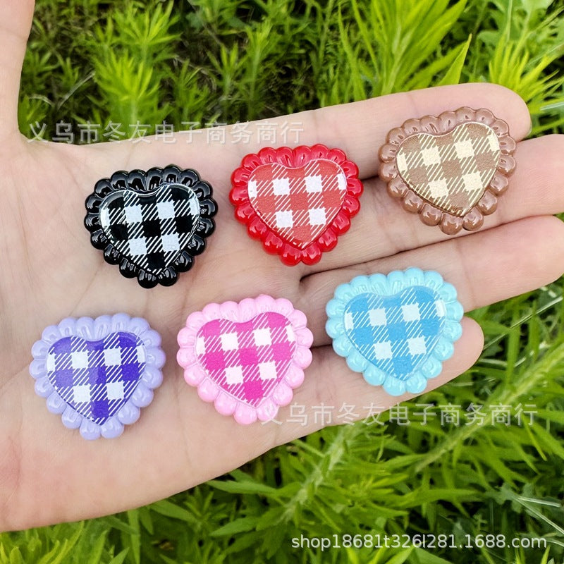 Wholesale 10pcs/pack Painted grid heart-shaped Acrylic Beads