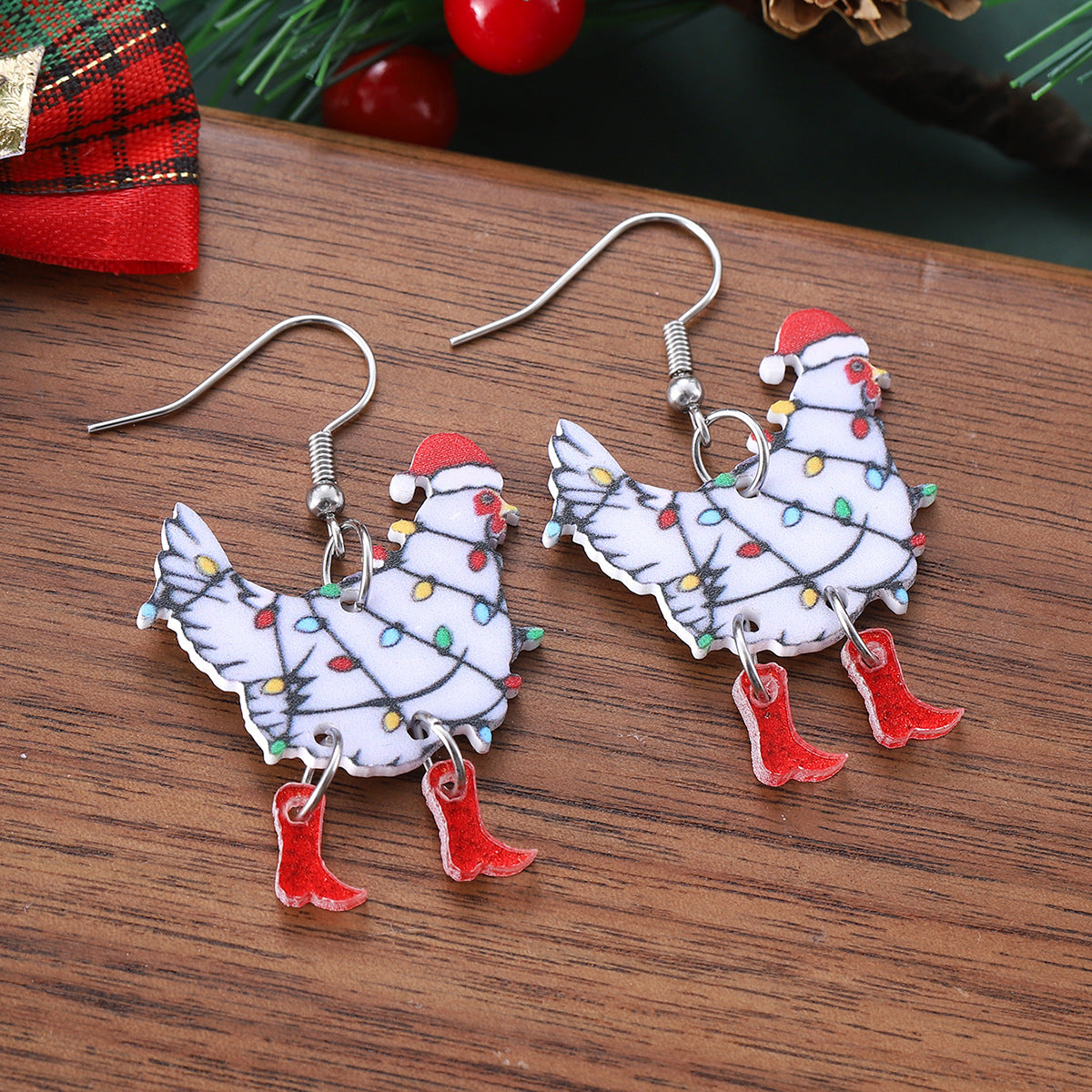 Wholesale Christmas Light Hen Acrylic Earrings