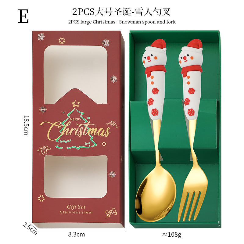 Wholesale Cartoon Christmas Dessert Fork and Spoon Cutlery Set