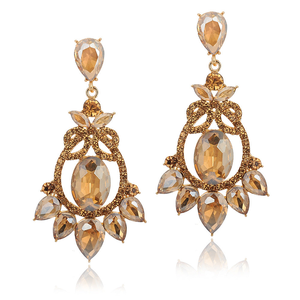 Wholesale Vintage Luxury Crystal Cutout Zinc Alloy Earrings