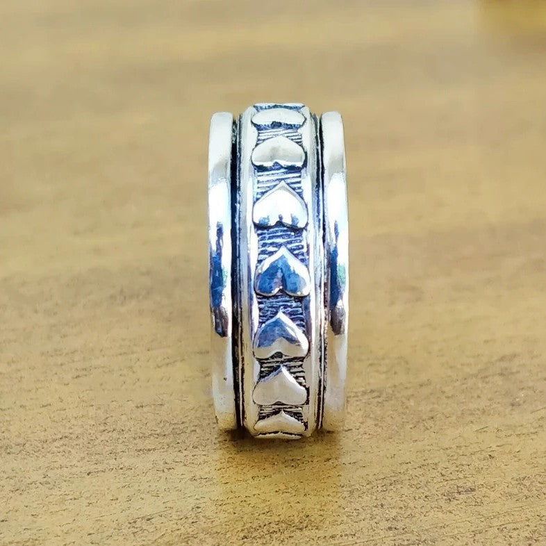 Wholesale Retro Bohemian Heart Wide Face Ring Stainless Steel Rings