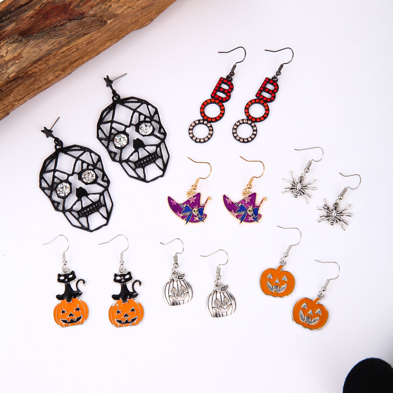 Wholesale  Skull Pumpkin Earrings Silver Tone Zinc Alloy Rhinestone Jewelry Party Wear For Women
