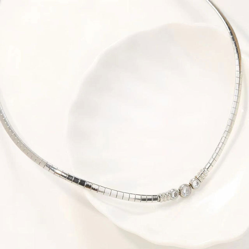 Wholesale Diamond studded flat snake bone titanium steel necklace