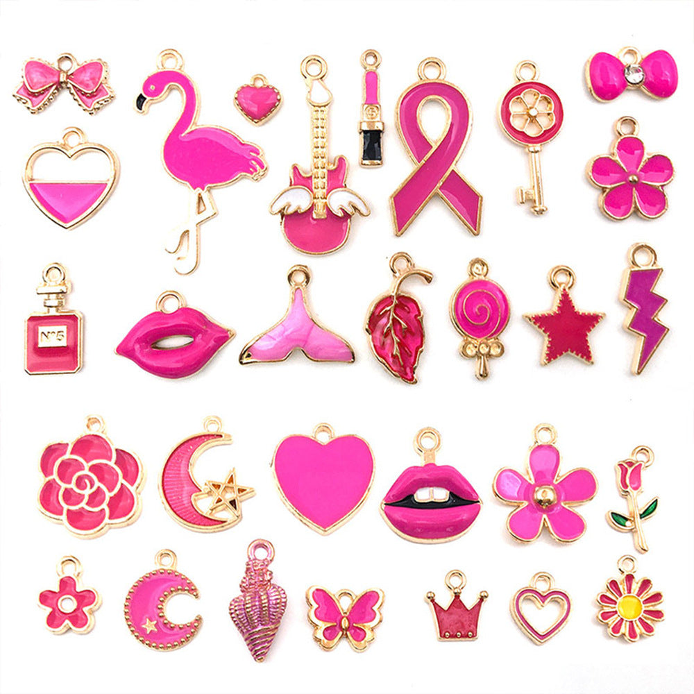 Wholesale Mix 30 Rose Red Drip Oil Alloy Cute Cartoon Simulation Heart Pendant