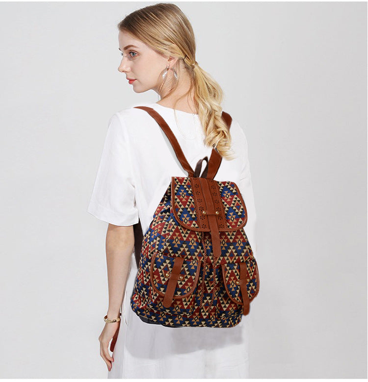 Wholesale Ethnic Style Backpack Canvas Drawstring Small Backpack