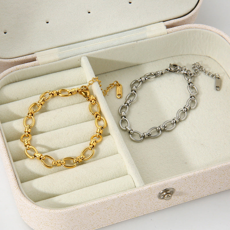 Wholesale  18K gold  plating Oval chain cross buckle stainless steel Fashion bracelet