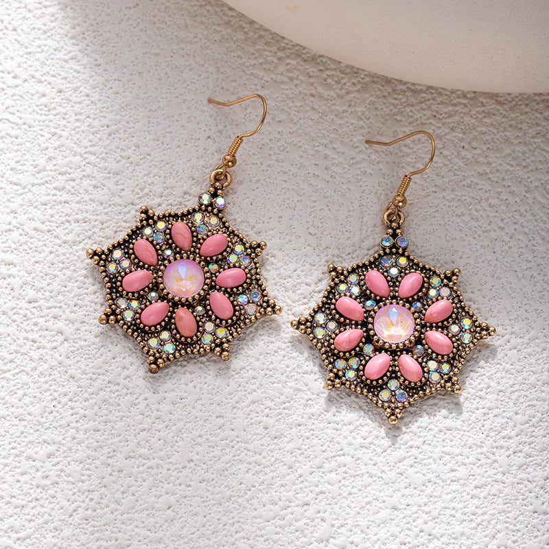 Wholesale Bohemian style turquoise flower earrings