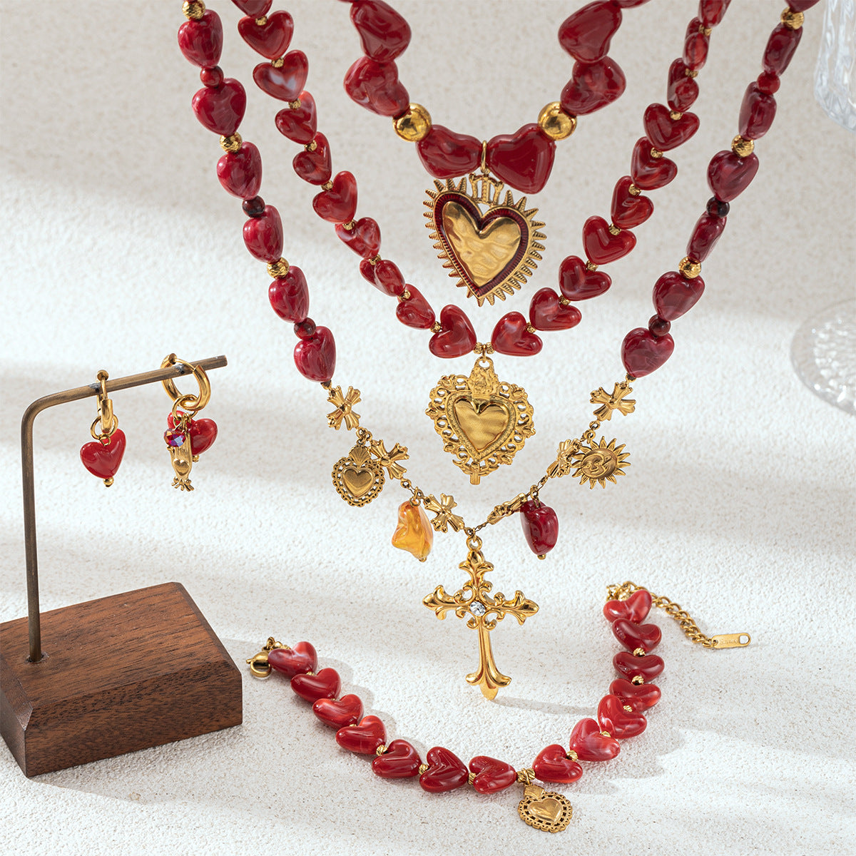 Wholesale Stainless Steel Heart Beaded Necklace Collarbone Chain
