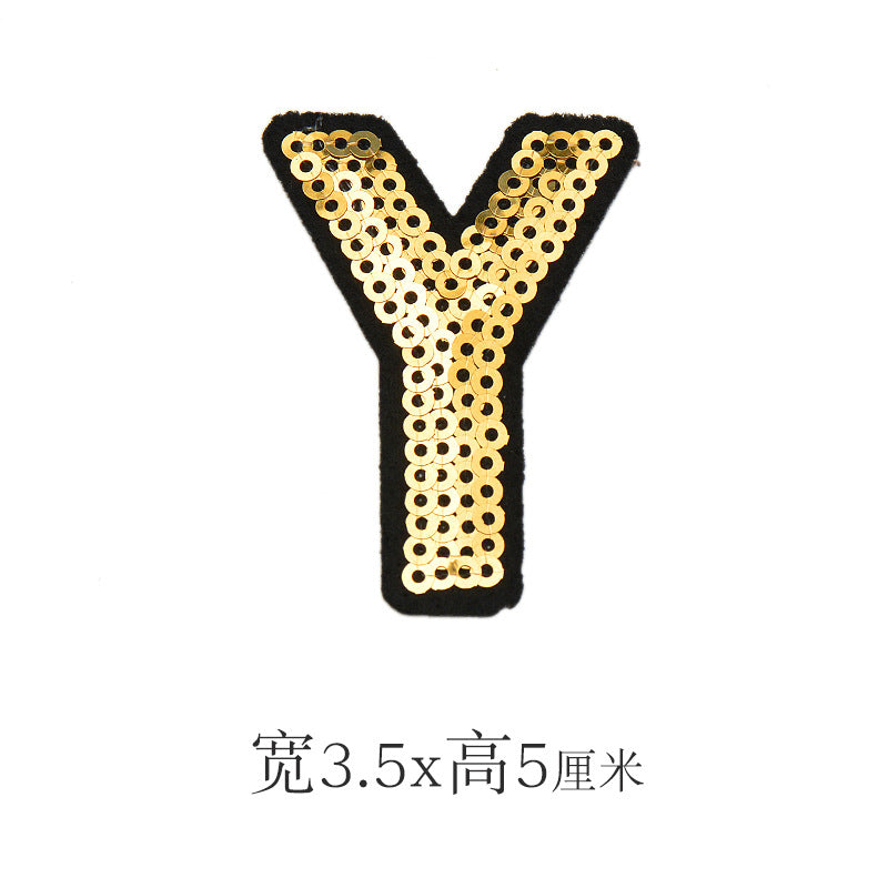 Wholesale Polyester Gold Sequin Alphabet Embroidered Patches For Coats Fashion Clothing Decorative Applique DIY Craft Supply