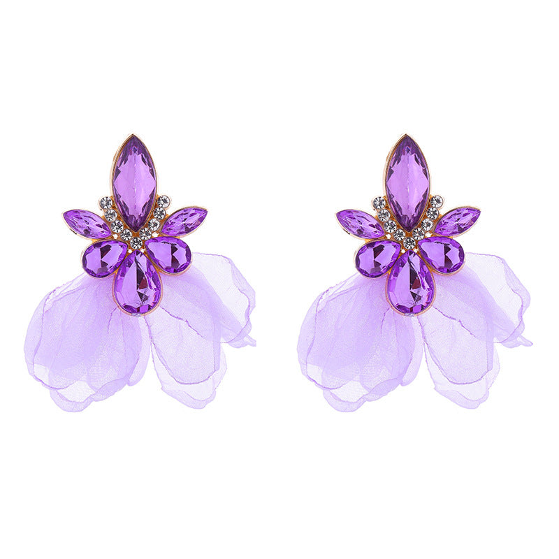 Wholesale Super Sparkling Diamond Flower Earrings