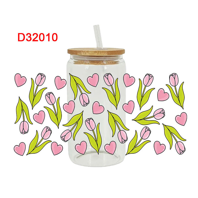 Wholesale Colorful flowers and plants  16oz Cup UV DTF Wraps