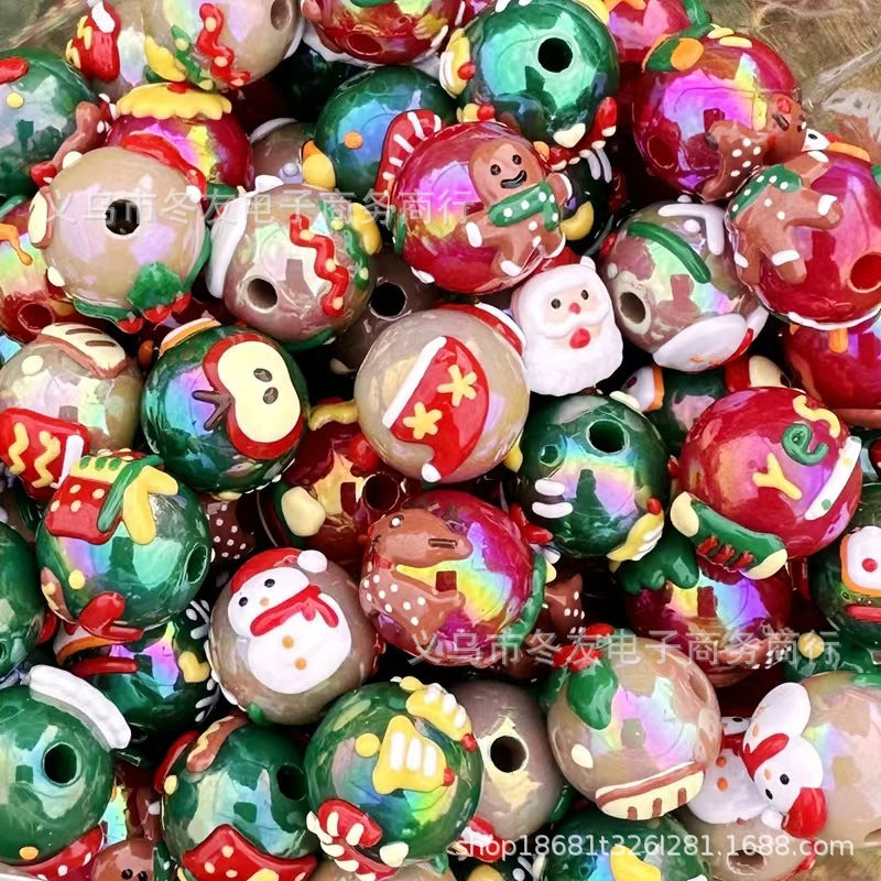 Wholesale Random  50pcs/pack  Painted Acrylic Christmas Hand-painted Acrylic Beads