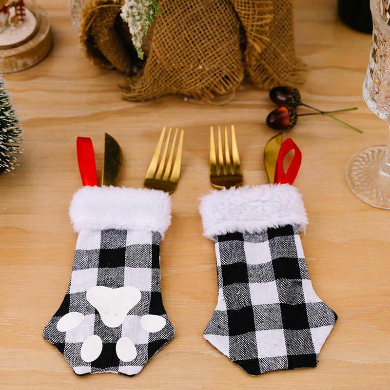 Wholesale Christmas Decoration Supplies Creative Cartoon Cat Claw Fabric Knife and Fork Set