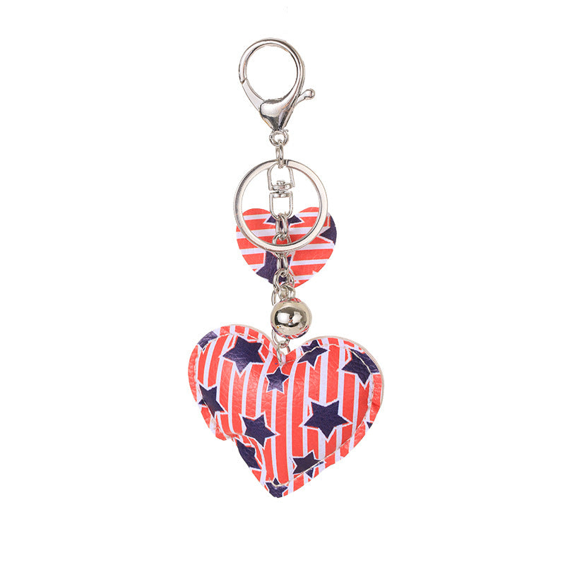 Keychain del día de la independencia del corazón de cuero al por mayor