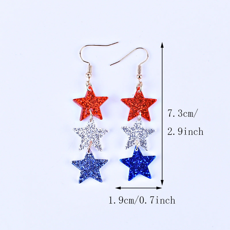 Wholesale American Independence Day Red White and Blue Striped Flag Love Heart Five-pointed Star Earrings