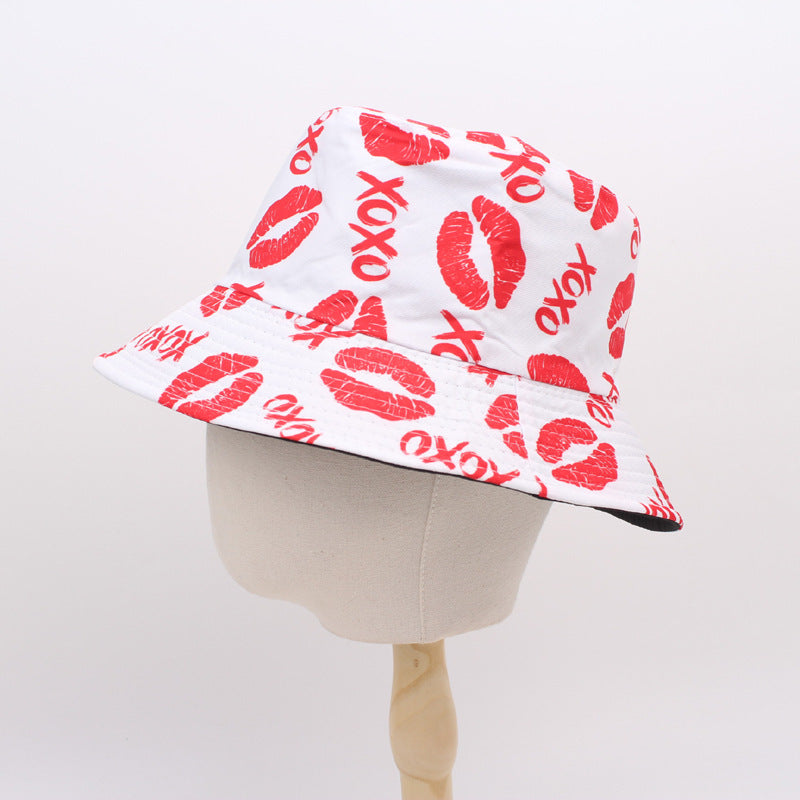 Wholesale Fisherman Hat Valentine's Day Love Printed Basin Hat All-match Casual Sunshade Double-sided Sun Hat Couple Hat