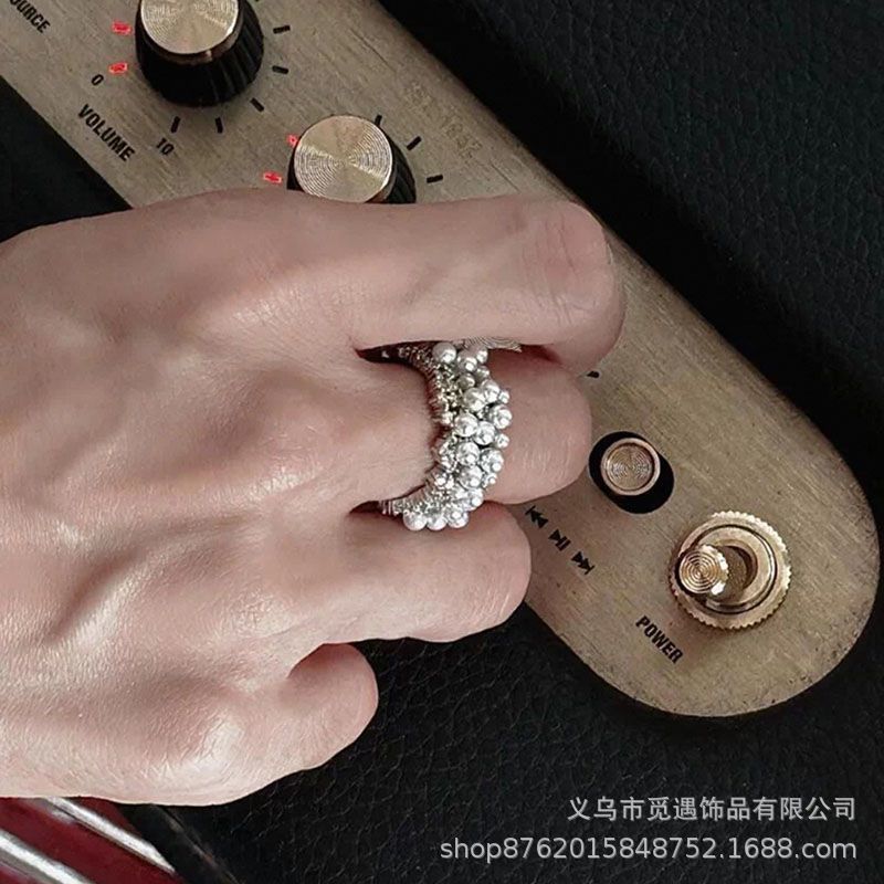 Wholesale Light Luxury Pearl Zircon Open Ring Niche Exquisite  Finger Ring