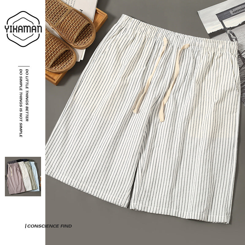 Wholesale Cotton Linen Printed Men's Vertical Stripe Swimwear