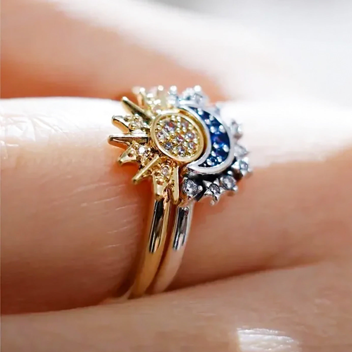 Wholesale Sun and Moon Glory Stacked Ring Opening Adjustable rings