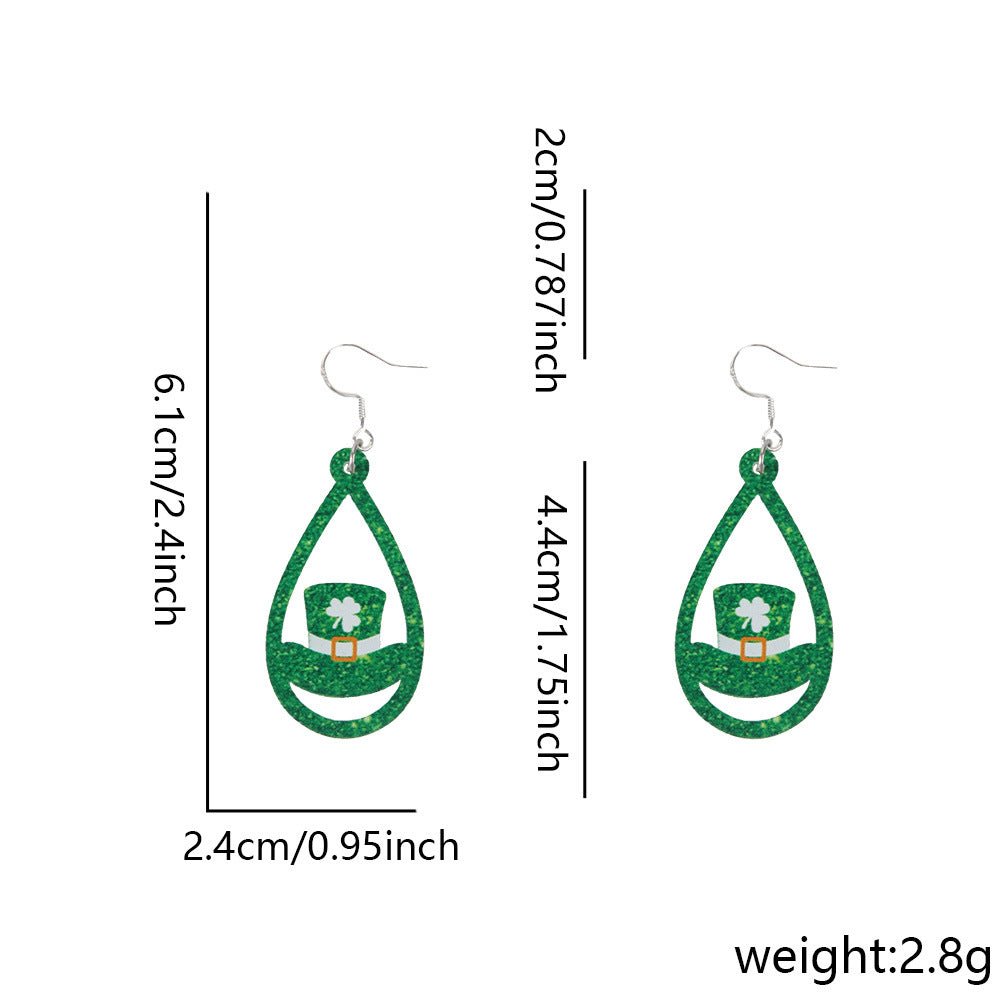 Wholesale St.  Patrick' s Day four-leaf clover hat with acrylic earrings