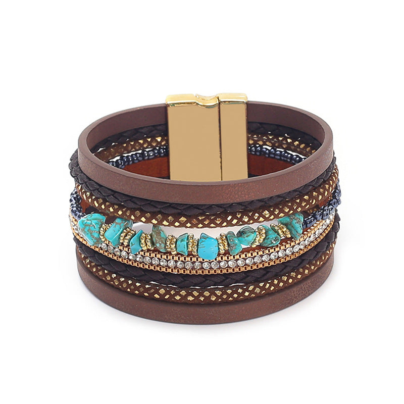 Wholesale Bohemian Turquoise Beaded Leather Bracelet