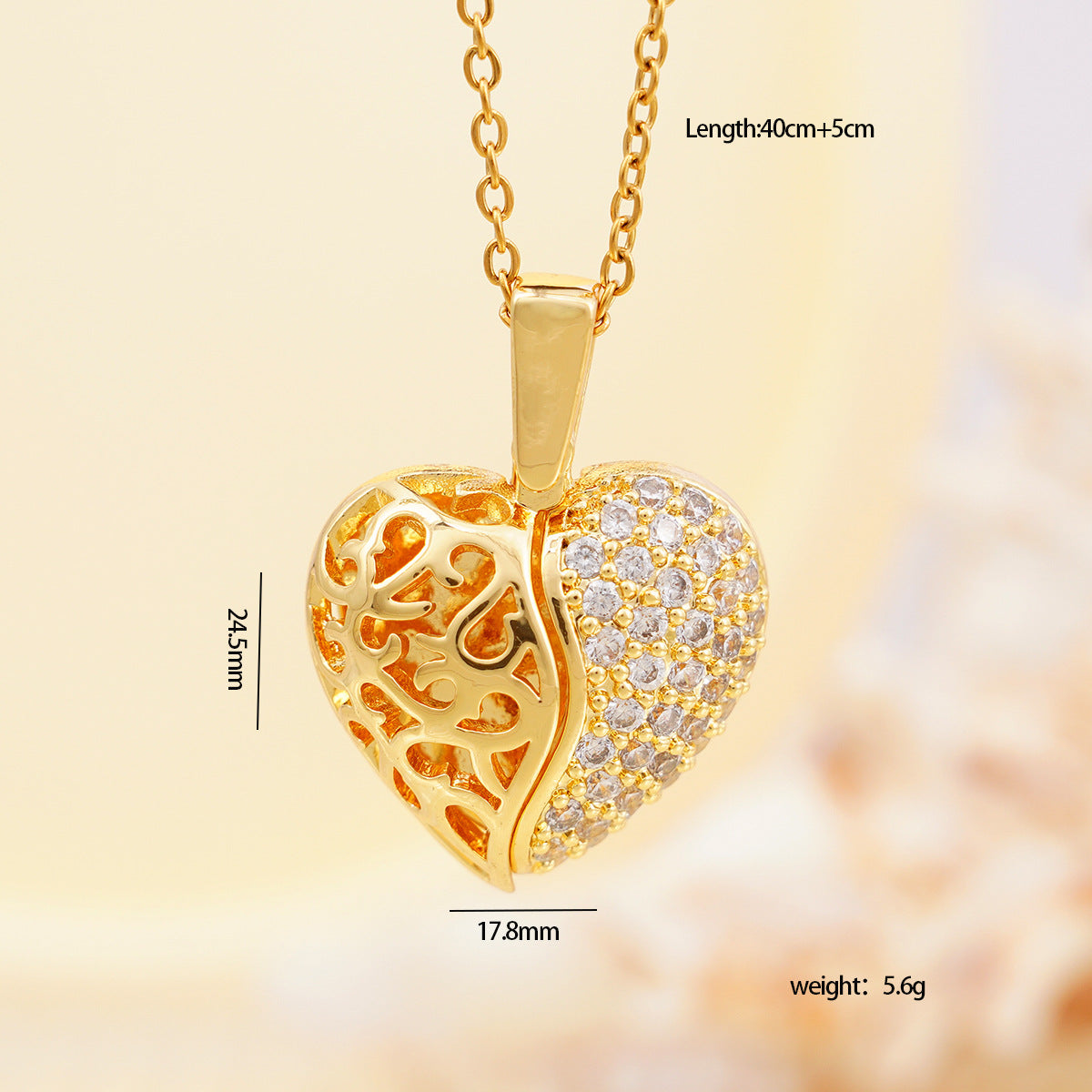 Wholesale Personalized opening and closing copper zircon heart-shaped wing clavicle necklace
