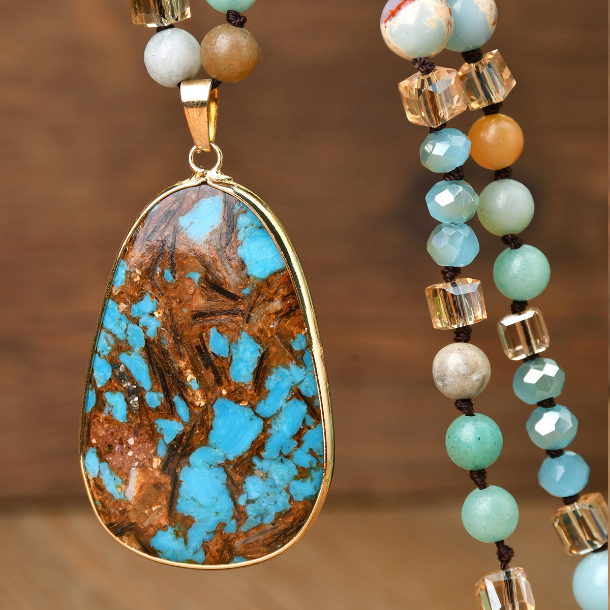 Wholesale Handmade Knot Emperor Stone Pendant Long Necklace