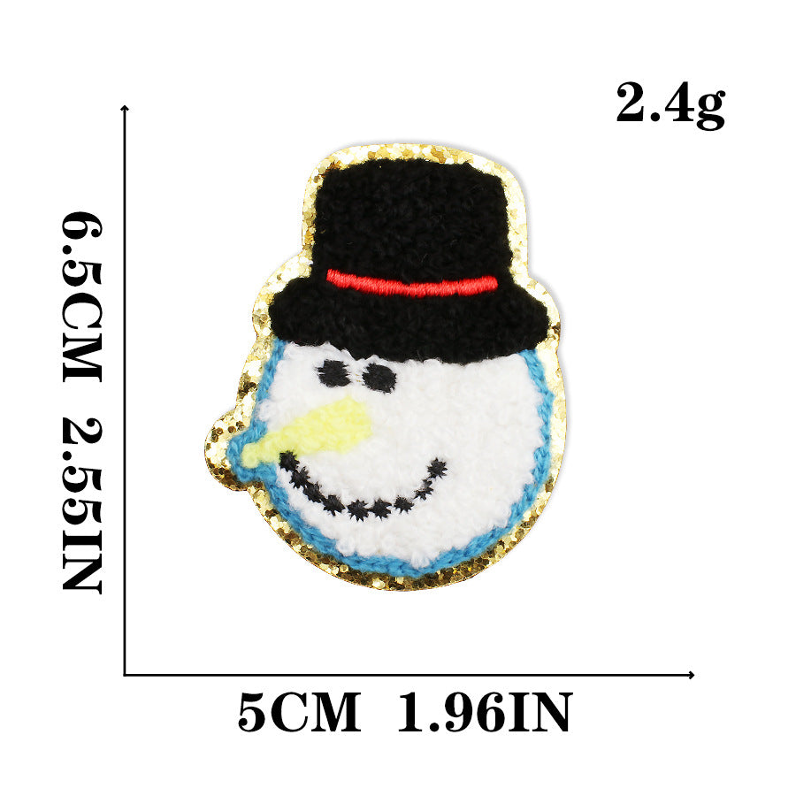 Wholesale Christmas Snowman Embroidered Chenille Sew On Patches Gold Trim For Clothing DIY Craft Supply