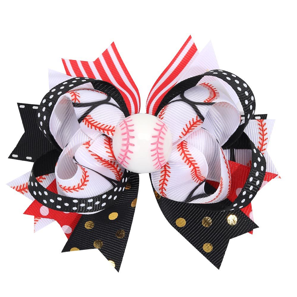 Wholesale Sports Ball Children' s Hair Multi-layer Rib Ribbon Bow Hairpin Baby Sports