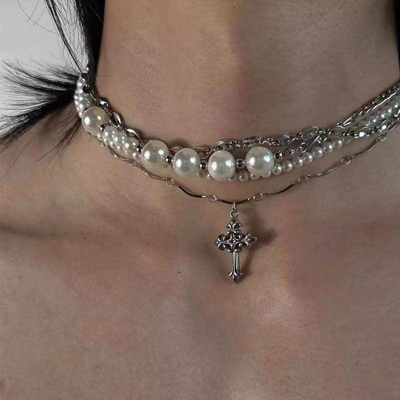 Wholesale sweater chain irregular size pearl beaded long necklace multiple wearing methods clavicle chain