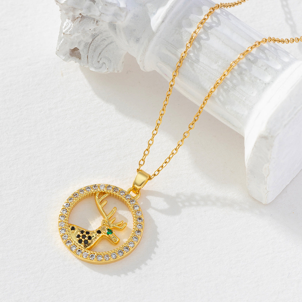 Wholesale Christmas Elk Electroplated Micro Set Zircon Necklace