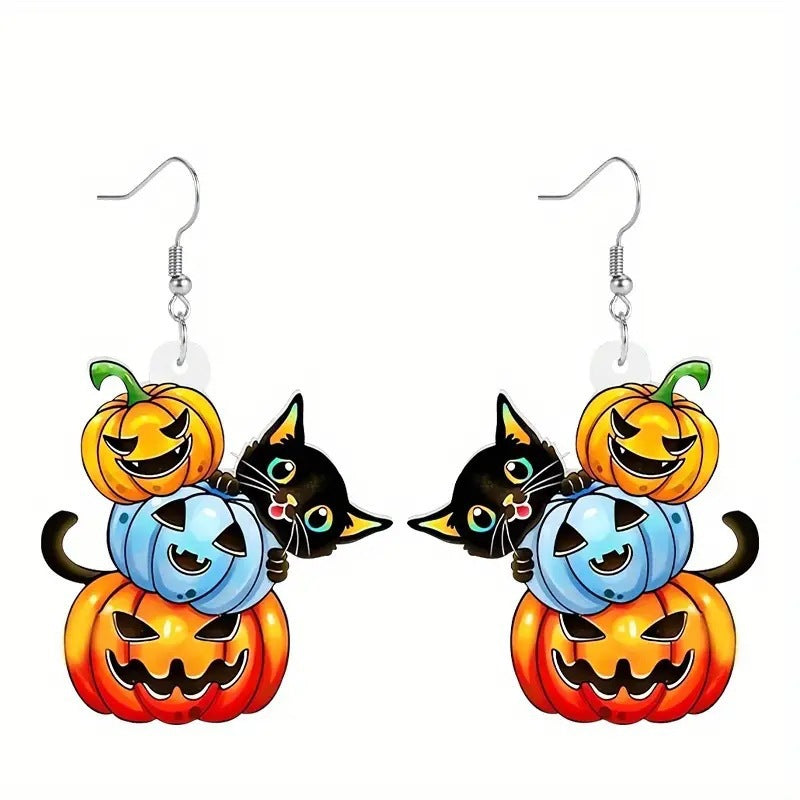 Wholesale Black Cat Pumpkin Halloween Earrings