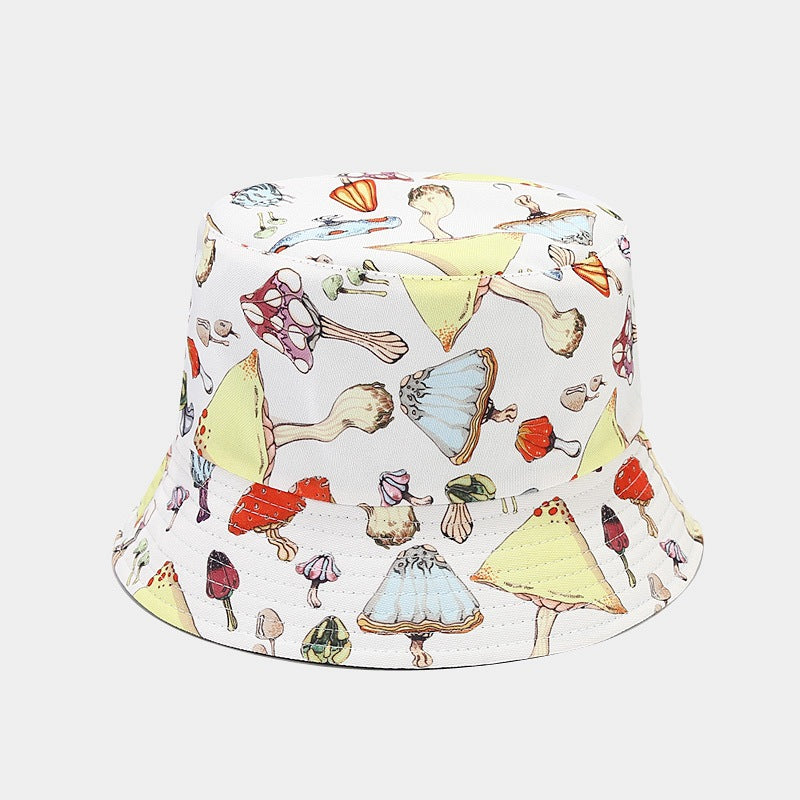 Sombrero de cubo reversible de patrón de champiñones de algodón al por mayor